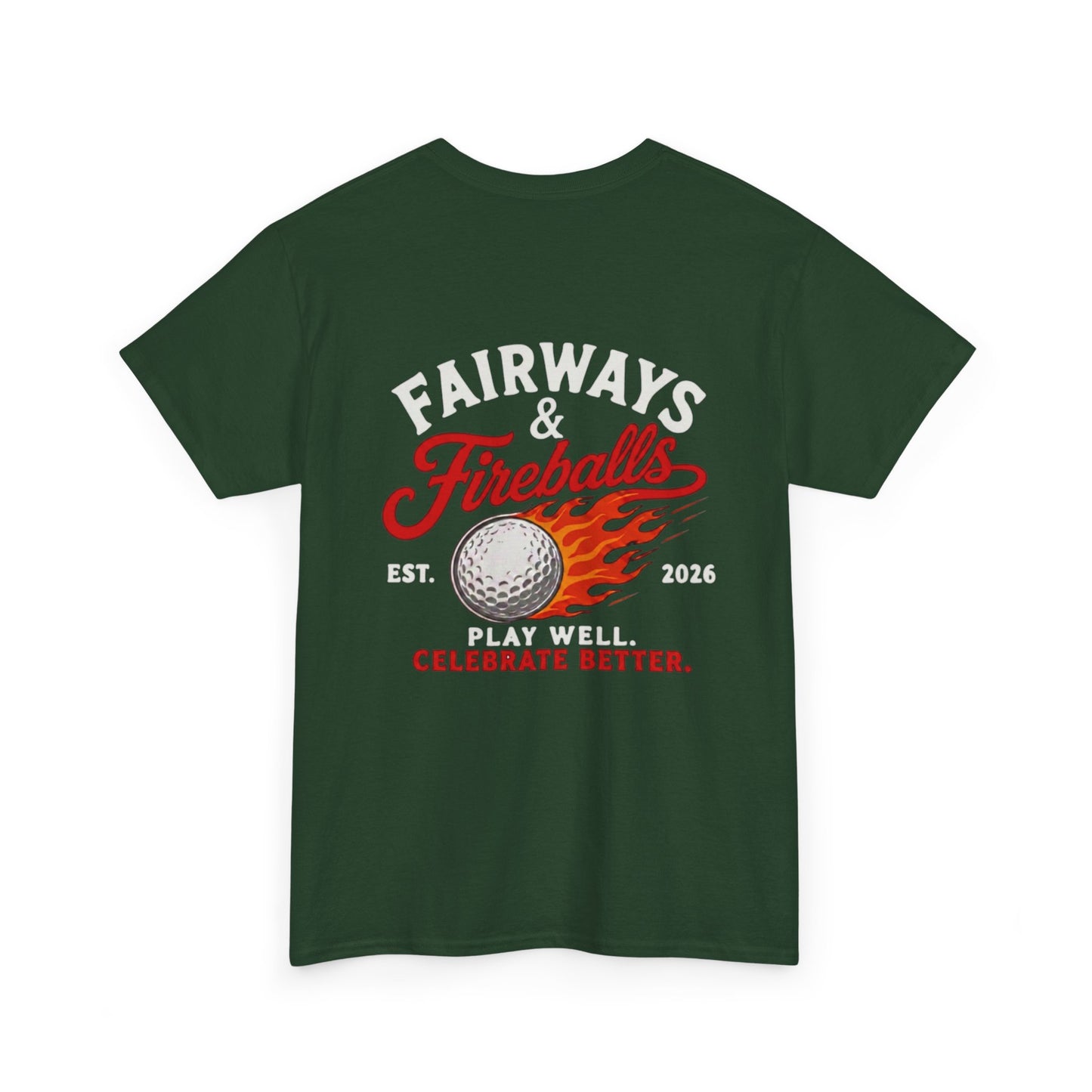Fairways & Fireballs Golf Graphic Tee | Flaming Golf Ball Back Print