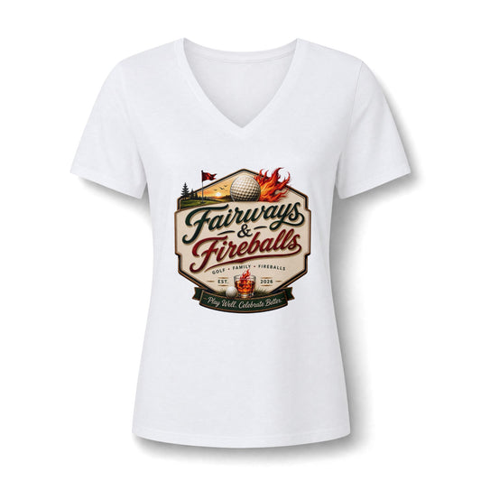 Golf Shirt for Women, Fairways & Fireballs Vintage Crest V-Neck Tee, Funny Golf Gift, Golfer T-Shirt, Cute Golf Apparel, Golf Lover Gift