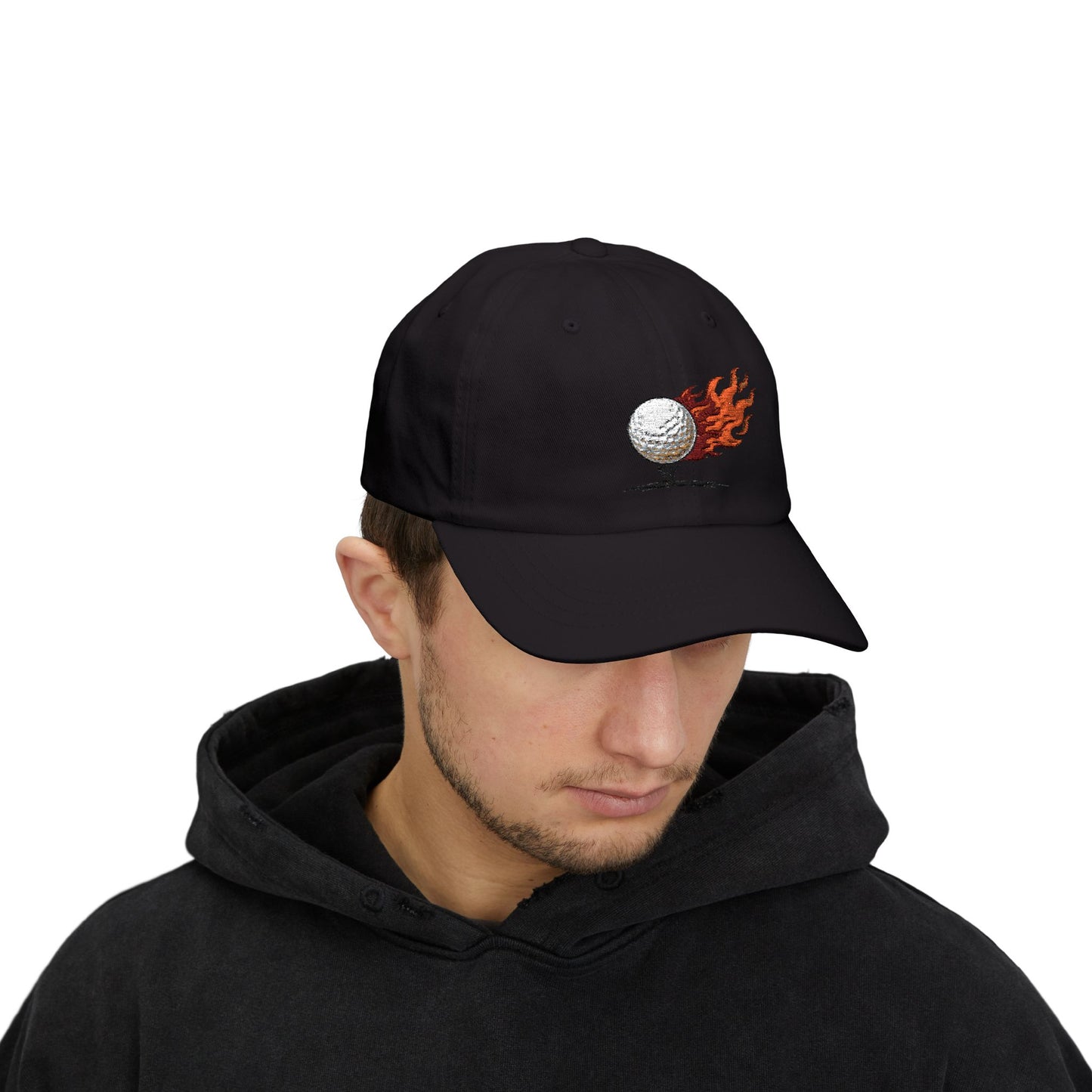 Flaming Golf Ball Dad Cap — Vintage Fire Golfing Hat