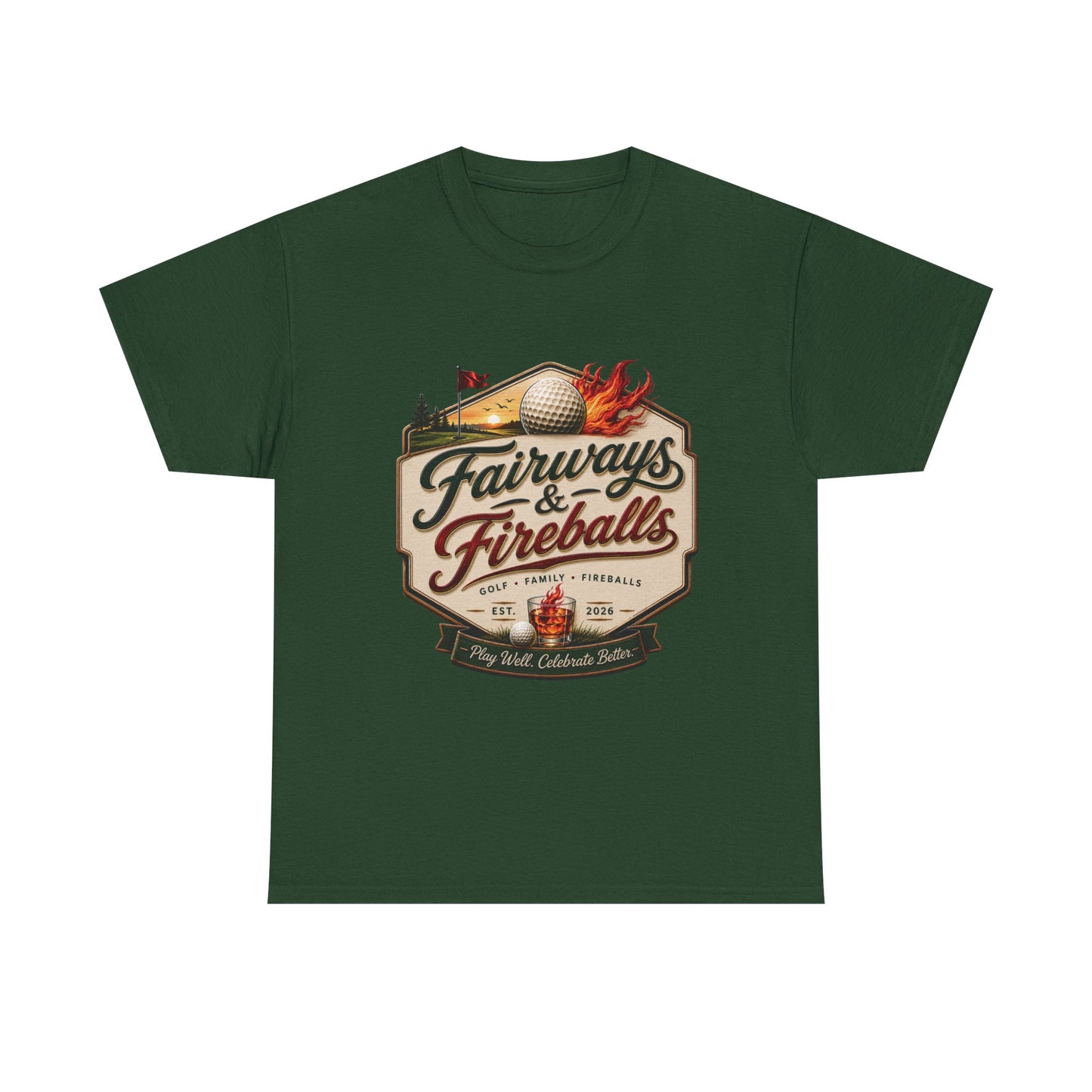 Fairways & Fireballs Unisex Golf Shirt, Vintage Crest Golf Tee, Funny Golf Gift, Golf Lover Shirt, Golf Trip Tee, Gift for Golfer, Golf Tee