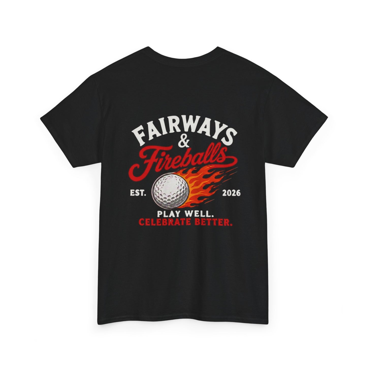 Fairways & Fireballs Golf Graphic Tee | Flaming Golf Ball Back Print