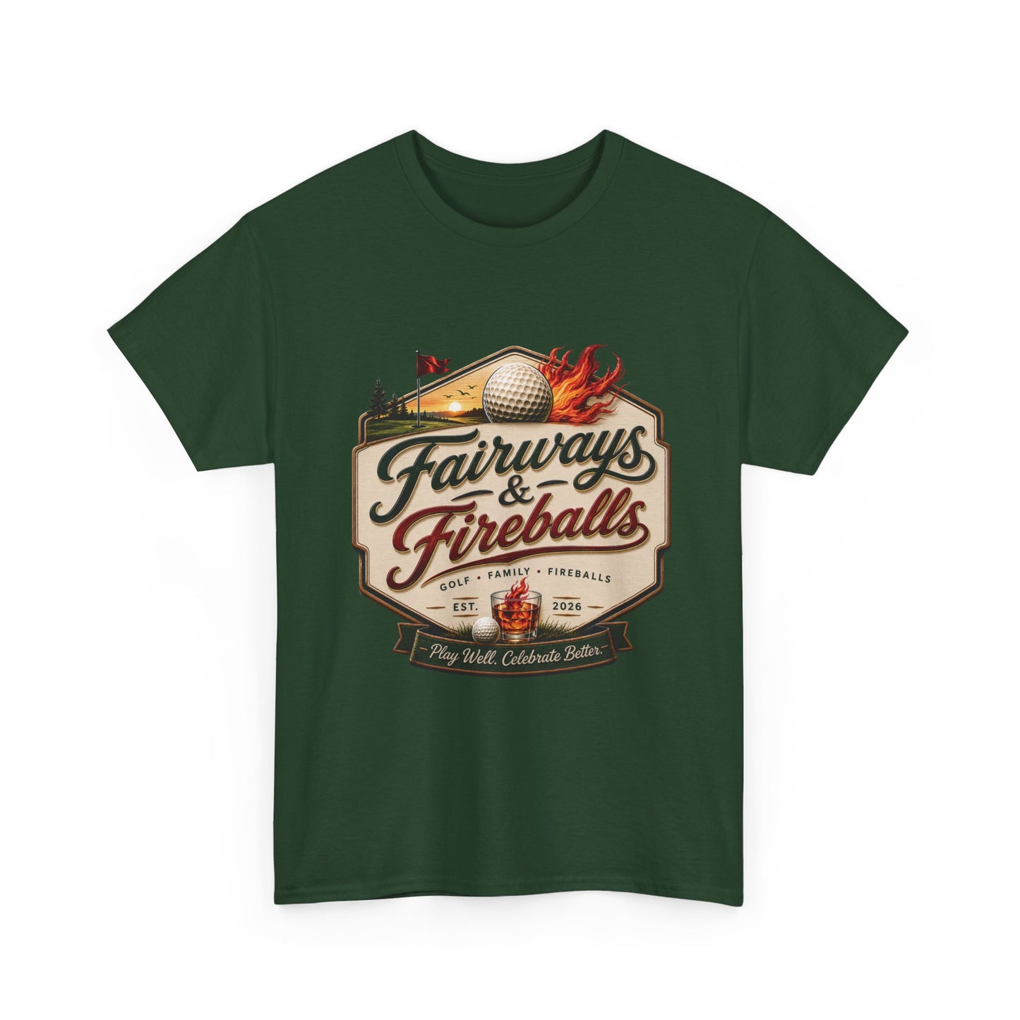 Fairways & Fireballs Unisex Golf Shirt, Vintage Crest Golf Tee, Funny Golf Gift, Golf Lover Shirt, Golf Trip Tee, Gift for Golfer, Golf Tee