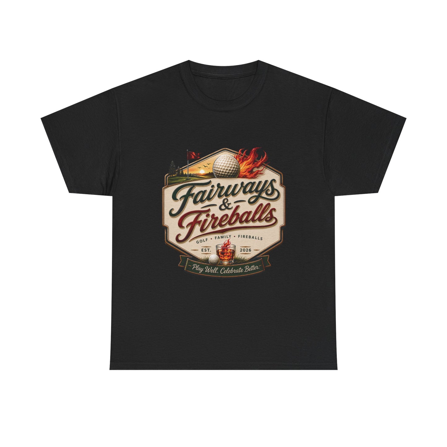 Fairways & Fireballs Unisex Golf Shirt, Vintage Crest Golf Tee, Funny Golf Gift, Golf Lover Shirt, Golf Trip Tee, Gift for Golfer, Golf Tee