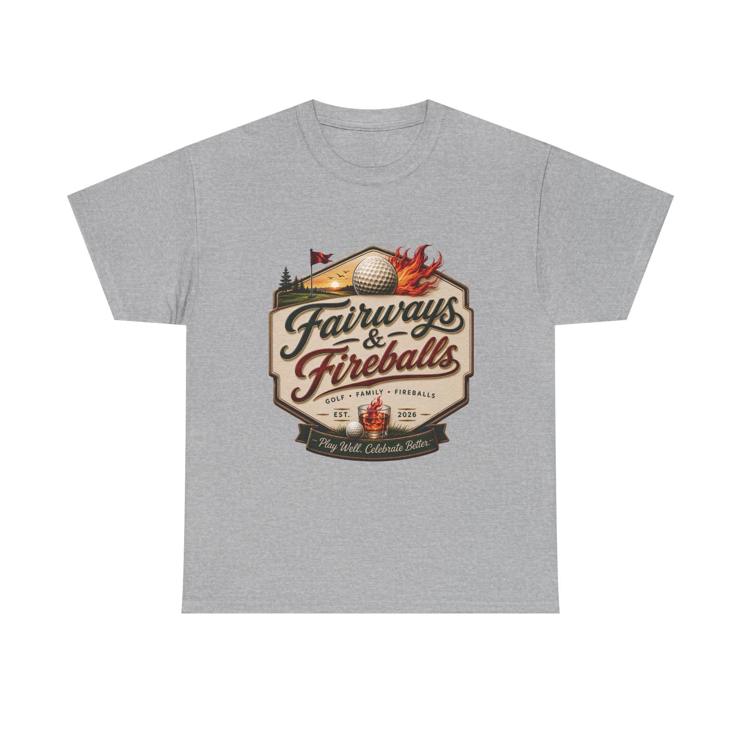 Fairways & Fireballs Unisex Golf Shirt, Vintage Crest Golf Tee, Funny Golf Gift, Golf Lover Shirt, Golf Trip Tee, Gift for Golfer, Golf Tee