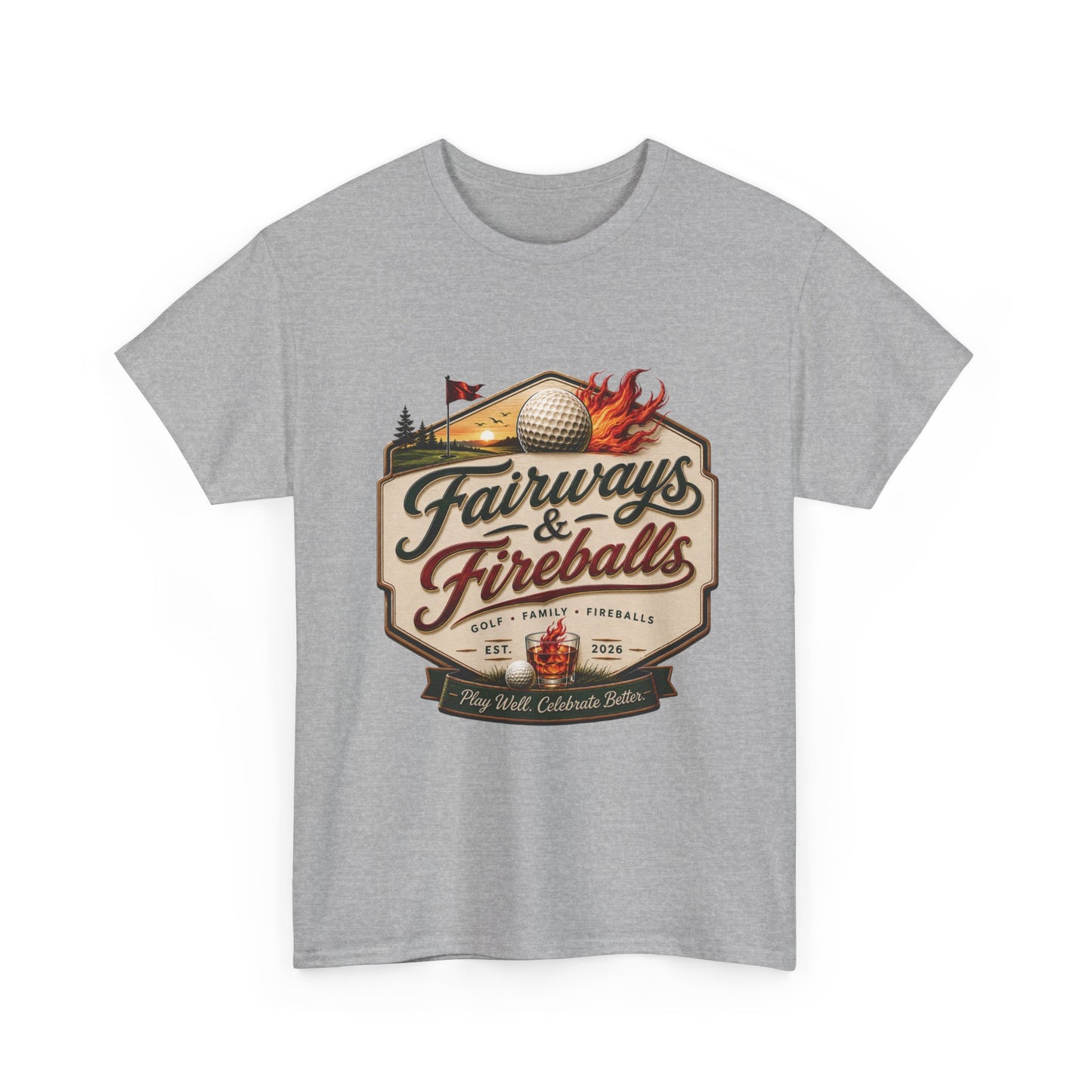 Fairways & Fireballs Unisex Golf Shirt, Vintage Crest Golf Tee, Funny Golf Gift, Golf Lover Shirt, Golf Trip Tee, Gift for Golfer, Golf Tee