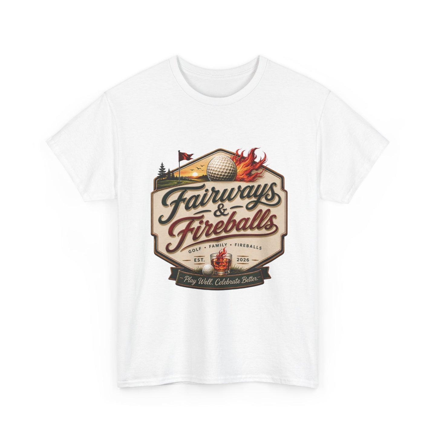 Fairways & Fireballs Unisex Golf Shirt, Vintage Crest Golf Tee, Funny Golf Gift, Golf Lover Shirt, Golf Trip Tee, Gift for Golfer, Golf Tee