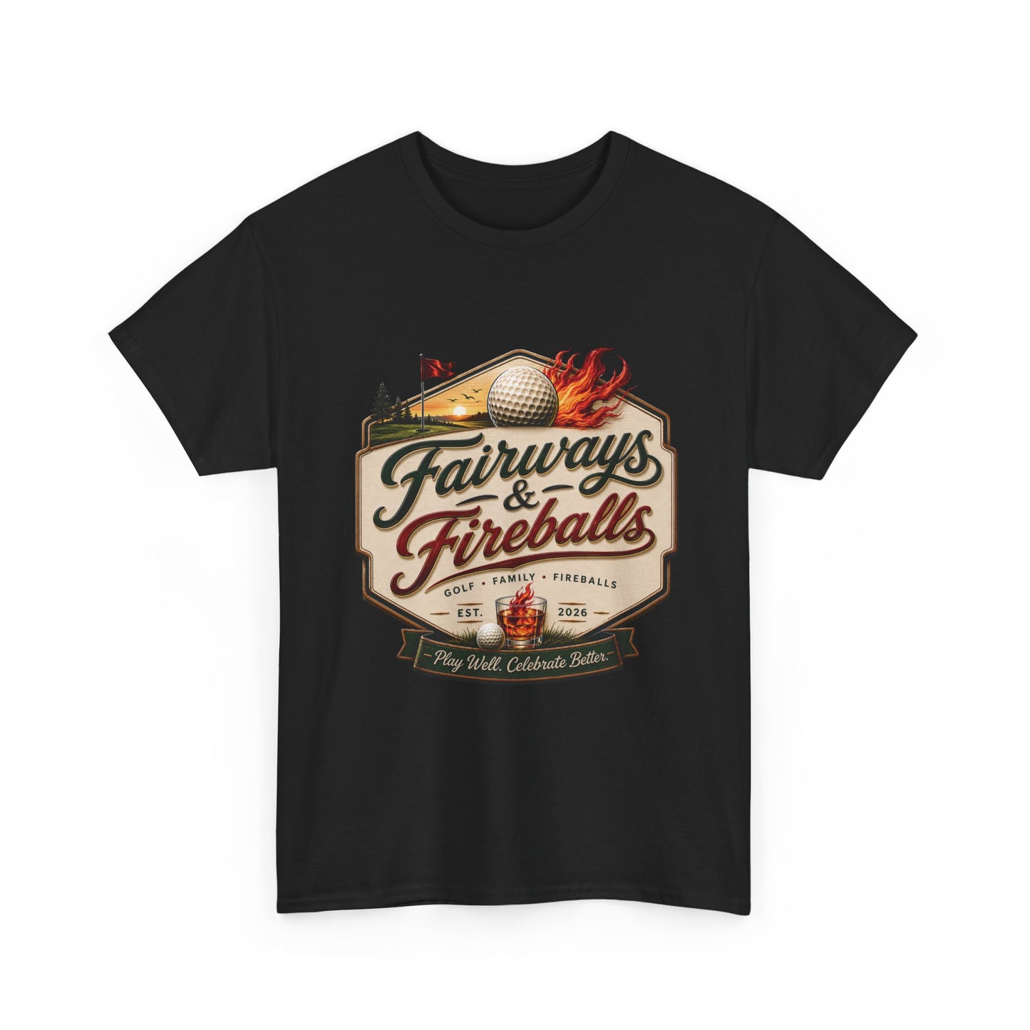 Fairways & Fireballs Unisex Golf Shirt, Vintage Crest Golf Tee, Funny Golf Gift, Golf Lover Shirt, Golf Trip Tee, Gift for Golfer, Golf Tee
