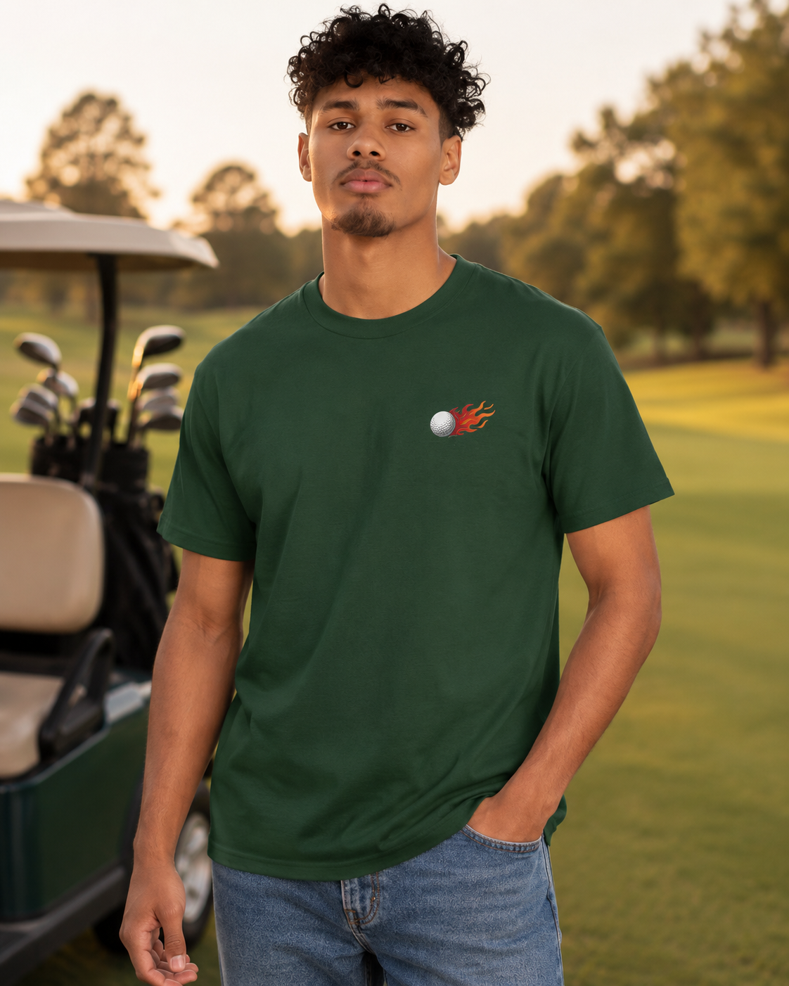 Fairways & Fireballs Golf Graphic Tee | Flaming Golf Ball Back Print